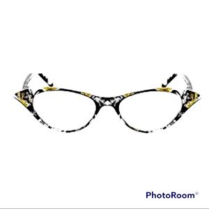 1.75 Reading Glasses Cat Eye Floral Yellow Brown Frame Clear Lenses Designer